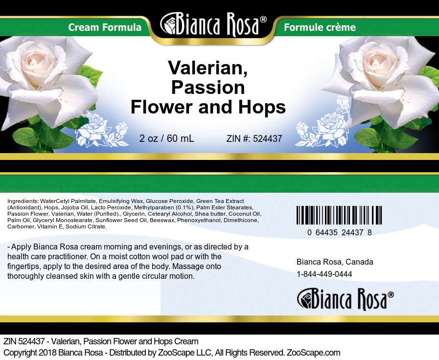Valerian, Passion Flower and Hops Cream - Label
